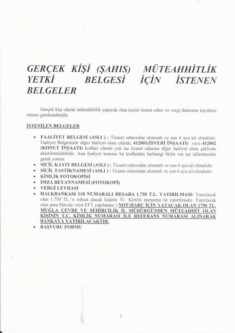 GEÇİCİ YAPI MÜTEAHHİTLİĞİ YETKİ BELGE NUMARASI İÇİN GEREKLİ BELGELER