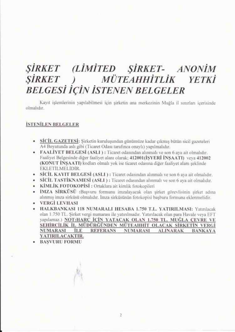 GEÇİCİ YAPI MÜTEAHHİTLİĞİ YETKİ BELGE NUMARASI İÇİN GEREKLİ BELGELER